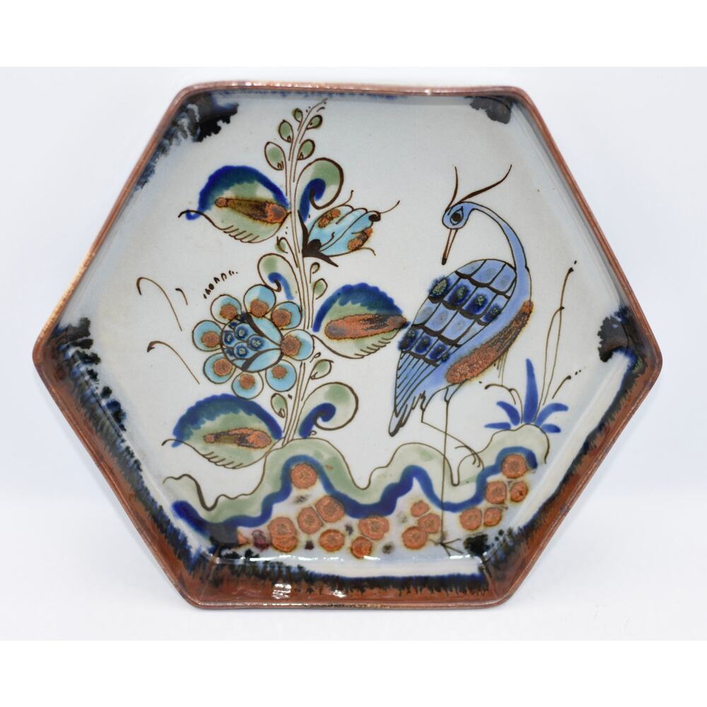 Handcrafted Ken Edwards Studio Hexagon Platter Tonala Mexico Folk Art Pottery